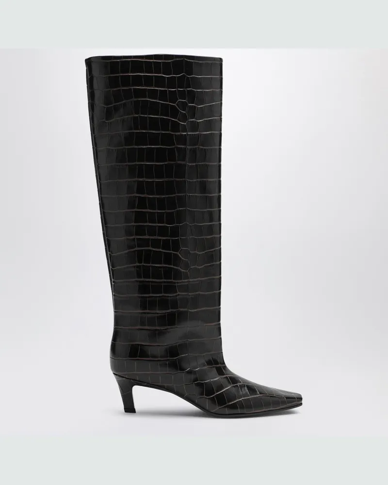 Totême Brauner Stiefel aus Leder mit Krokodil-Print 