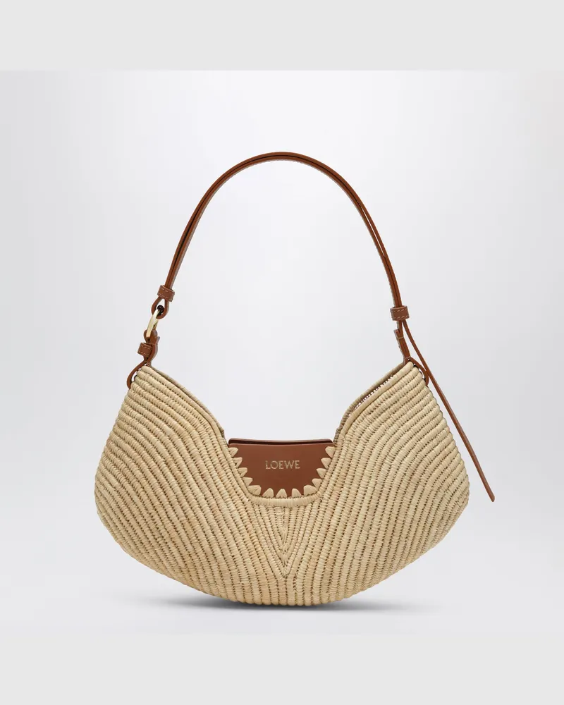 Loewe Mittelgroße Swing Tasche aus natürlichem Bast und Kalbsleder Beige