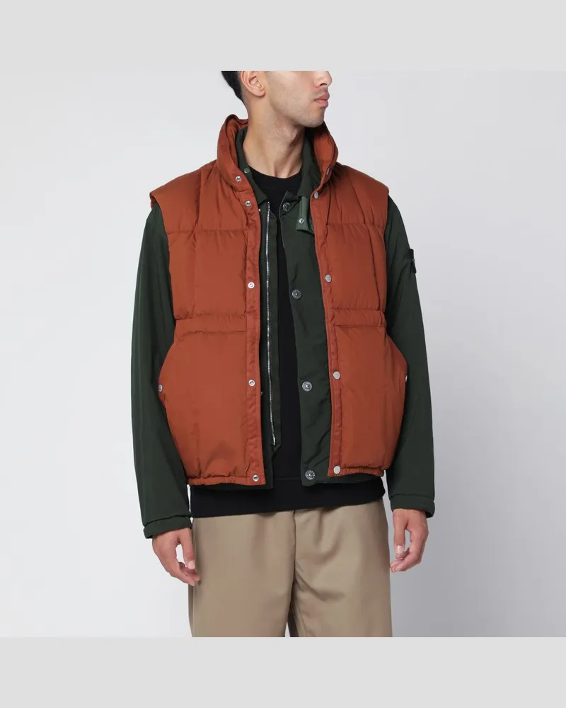Stone Island Daunenweste in Tabakfarbe Braun
