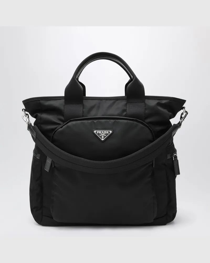 Prada Shoppingtasche aus schwarzem Re-Nylon und Saffiano Black