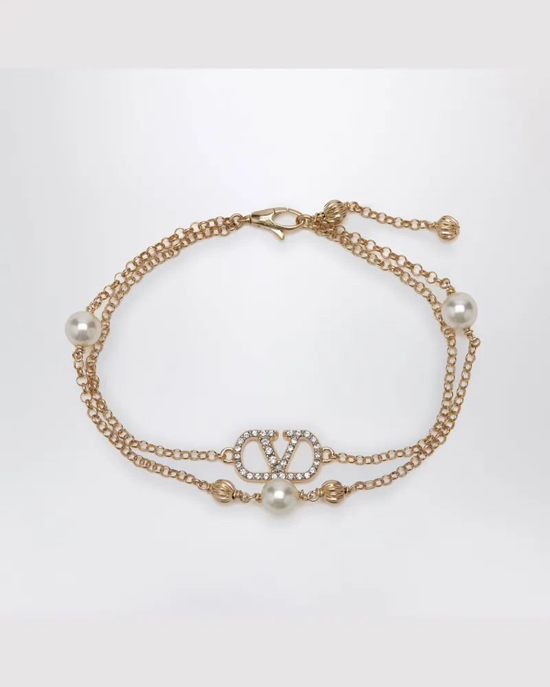 Valentino Garavani Goldfarbenes VLogo Signature Armband mit Perlen und Kristallen Metal