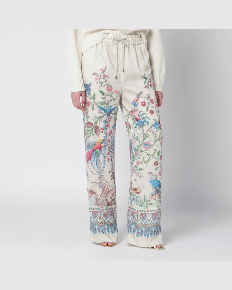 Etro Weiße weit geschnittene Hose mit Blumenprint 