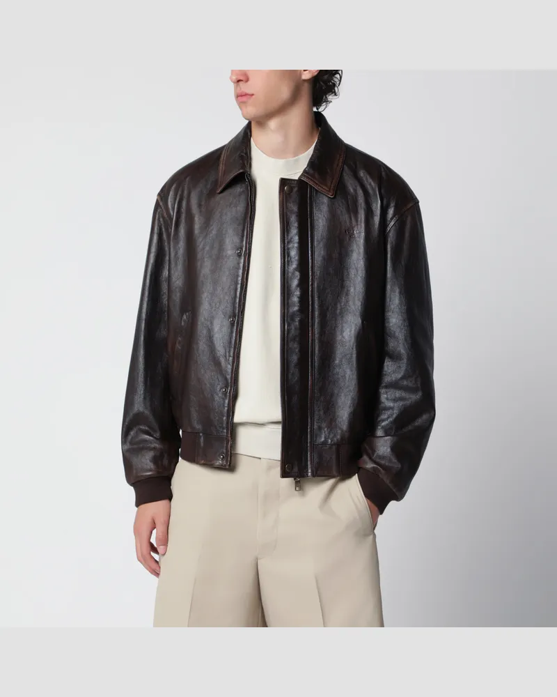 Prada Bomberjacke aus Nappaleder in Dunkelbraun Brown