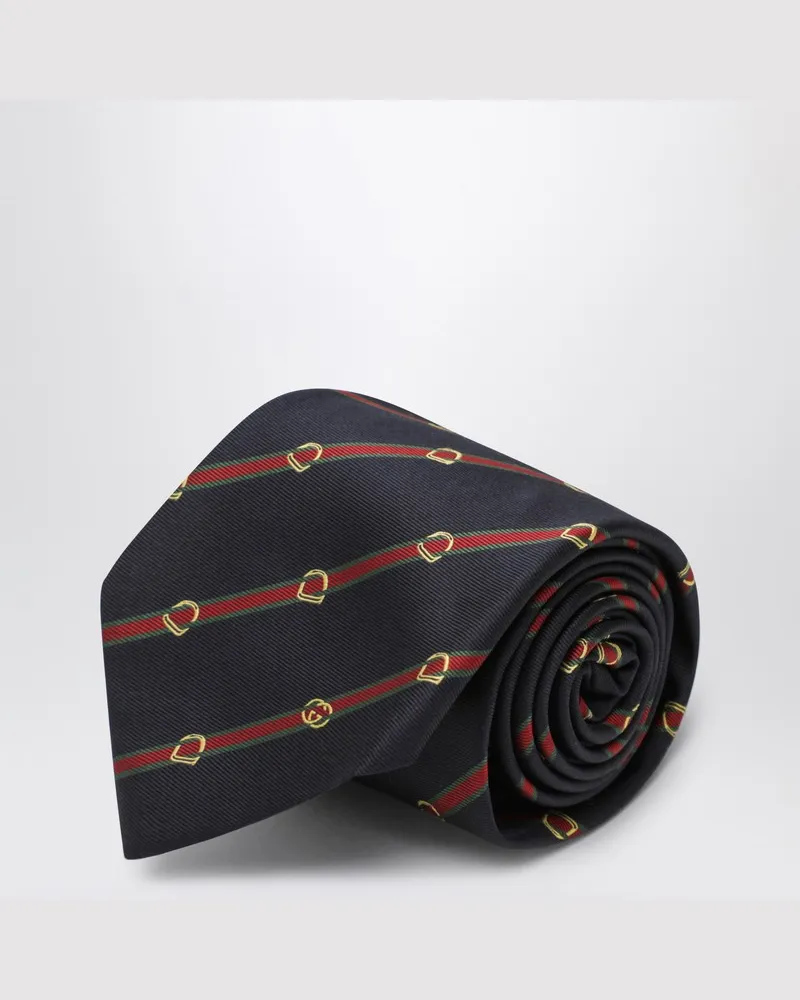 Gucci Jacquard-Seidenkrawatte in Marineblau/Rot Braun