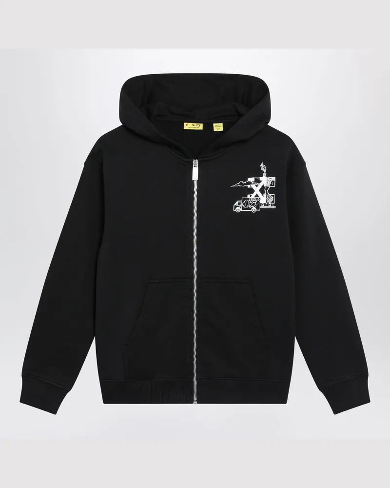 OFF-WHITE Schwarze Kapuzenjacke mit Reißverschluss und Logoprints Black