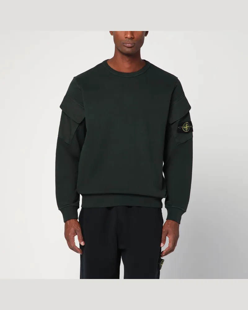 Stone Island Schwarzgrünes Baumwoll-Sweatshirt Mehrfarbig