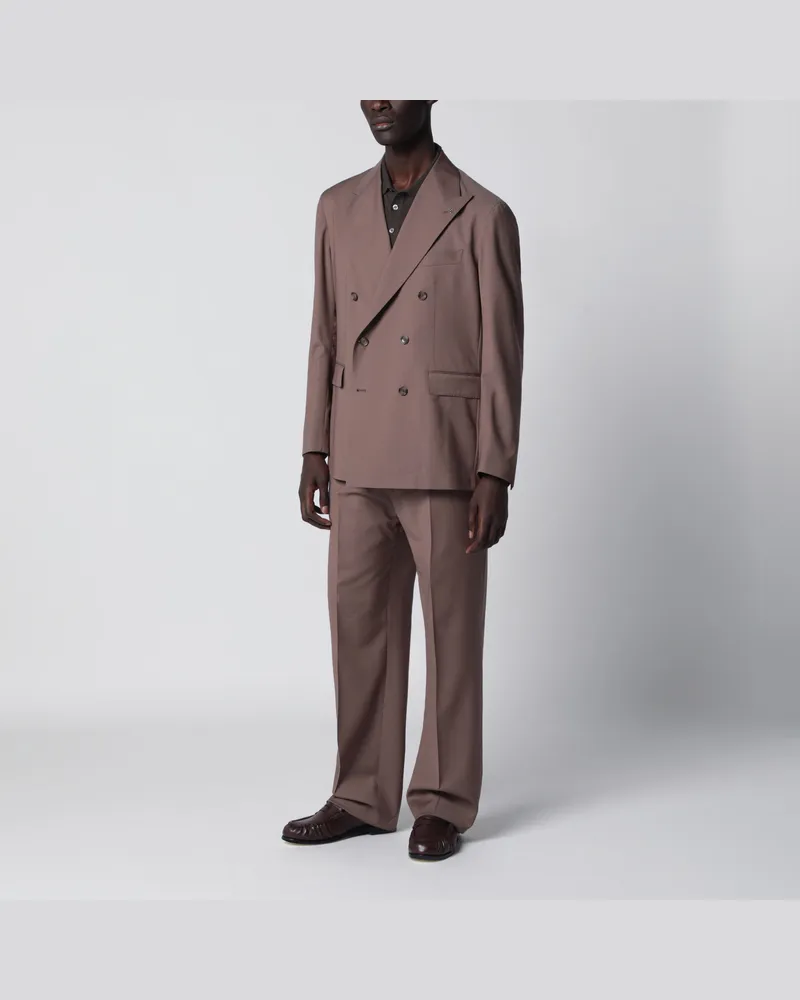 Tagliatore Taupefarbener zweireihiger Anzug aus Wolle Beige