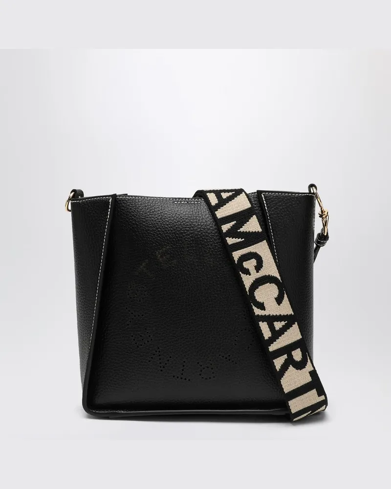 Stella McCartney Quadratische schwarze Umhängetasche mit Logo Schwarz