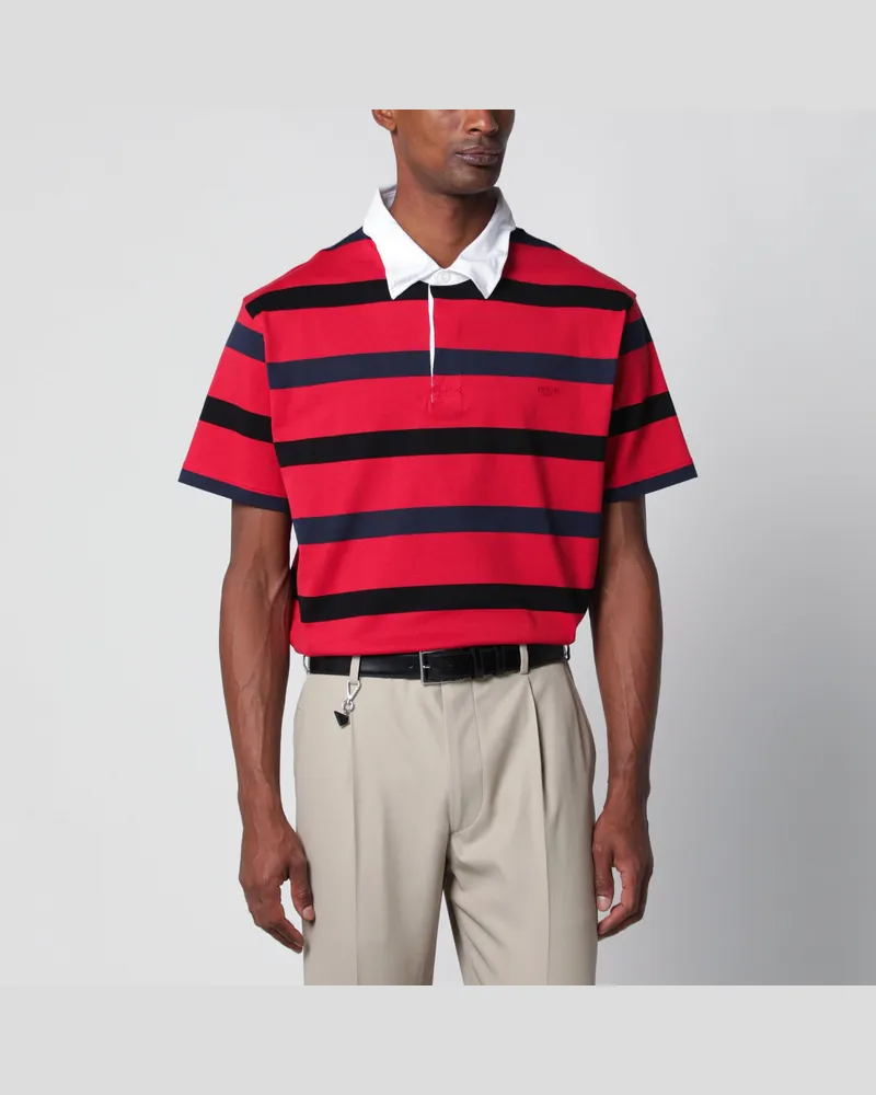 Prada Kurzärmeliges Poloshirt mit rot / blauen Streifen Red
