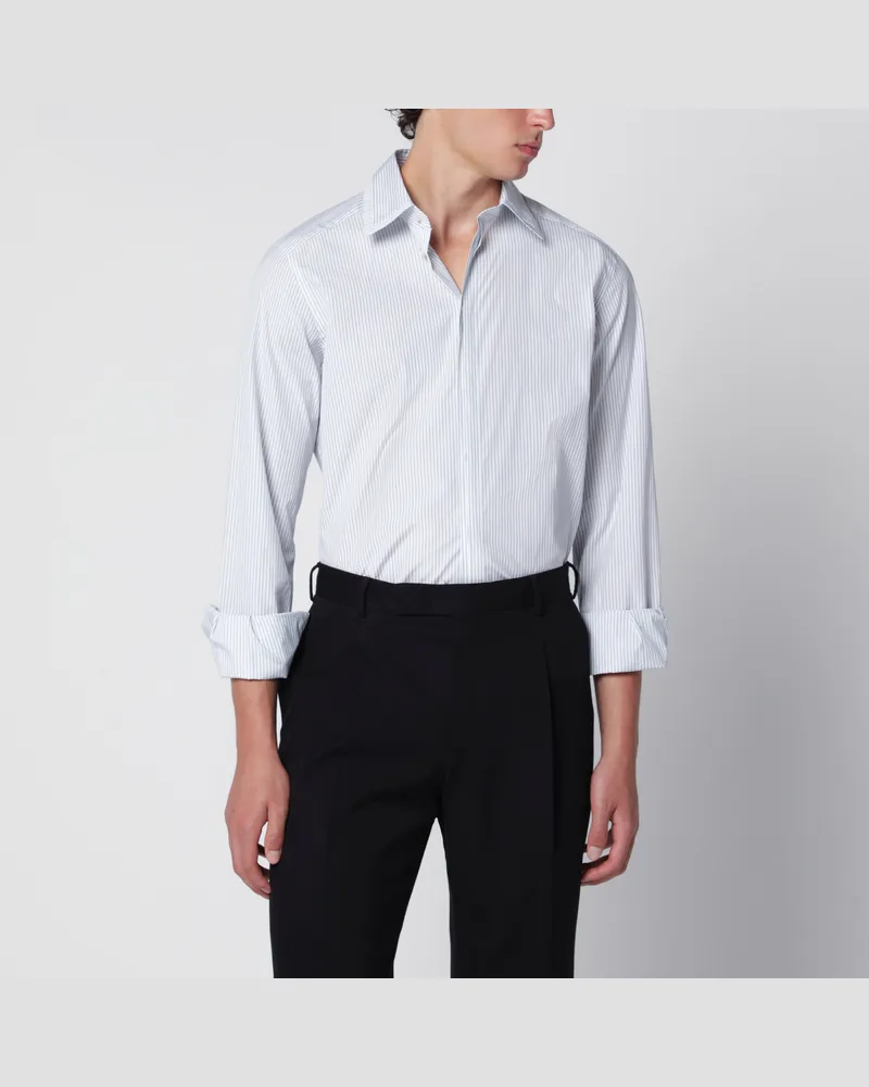 Dolce & Gabbana Weiß gestreiftes Hemd mit Doppelkragen White