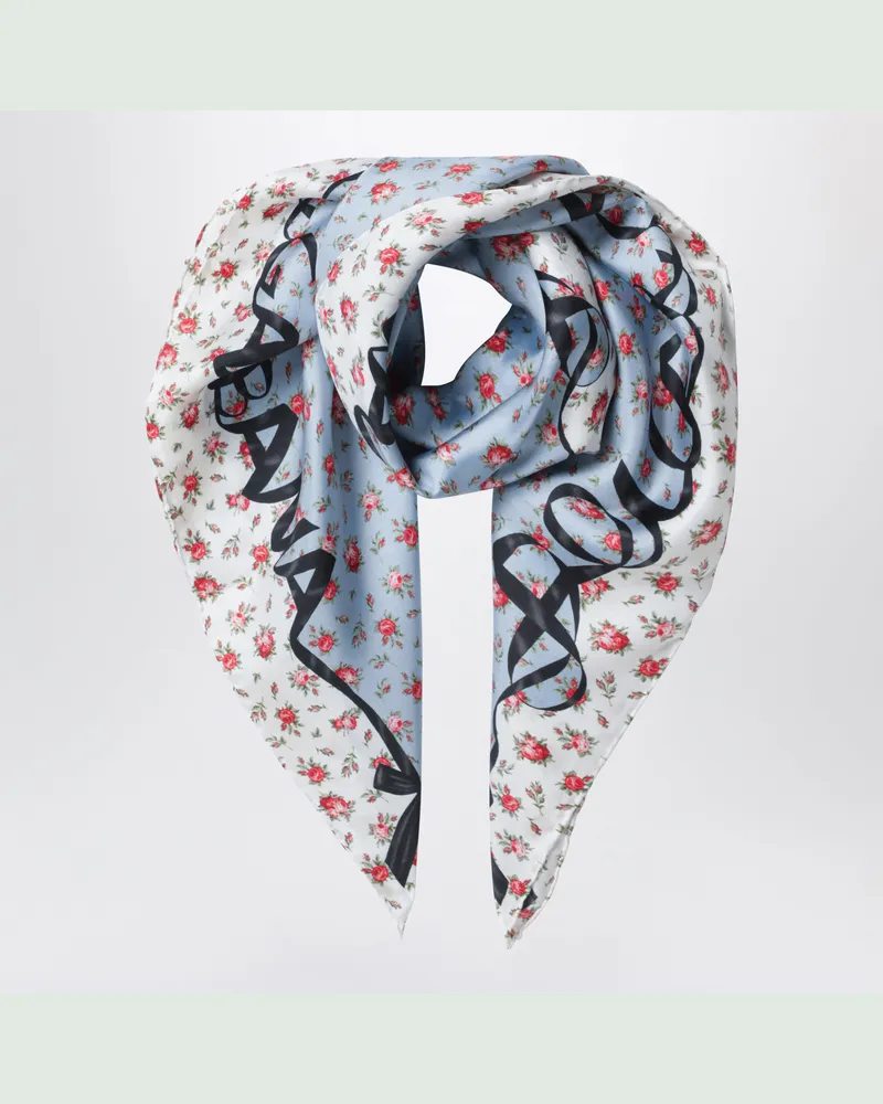 Dolce & Gabbana Seidentwill-Tuch 90x90 mit Rosenprint, hellblau Multicolor