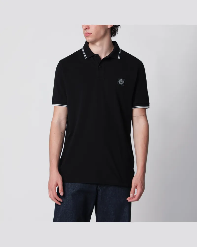 Stone Island Schwarzes Polo mit Compass-Logo-Patch Black