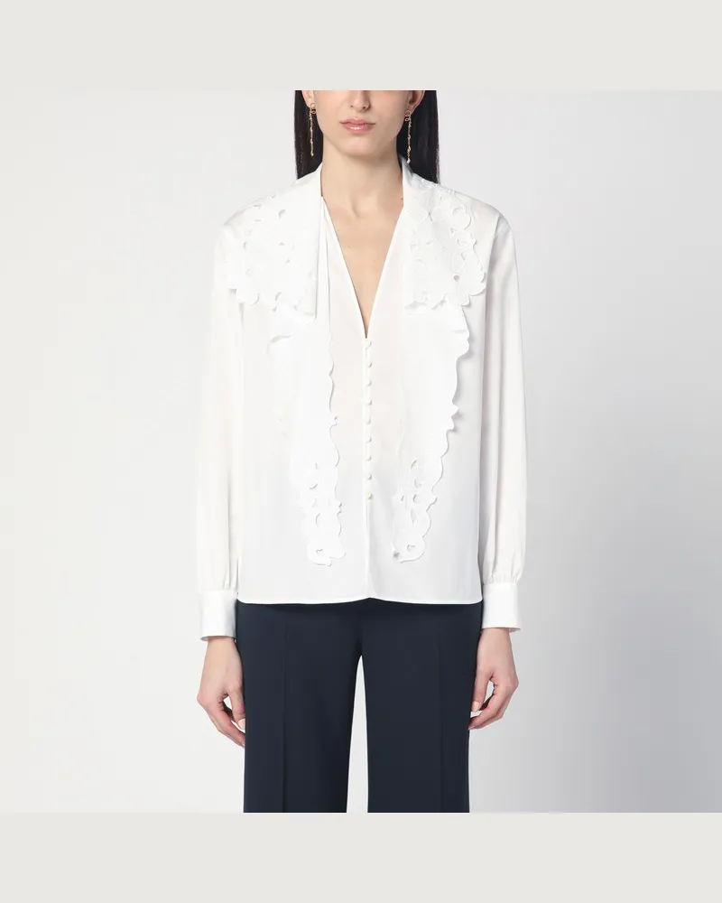 Chloé Weiße Bluse mit bestickter Schluppe Weiß