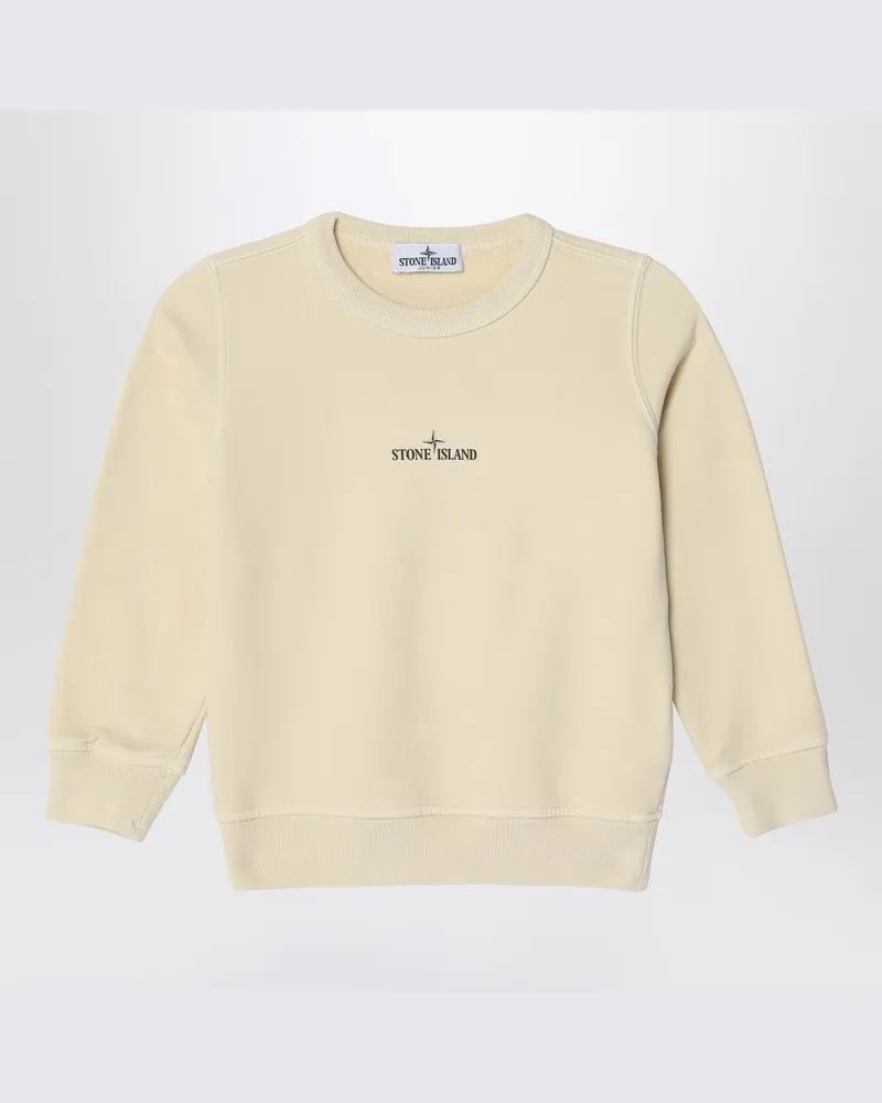 Stone Island Elfenbeinfarbenes Sweatshirt aus Baumwolle mit Rundhalsausschnitt und Logo Beige