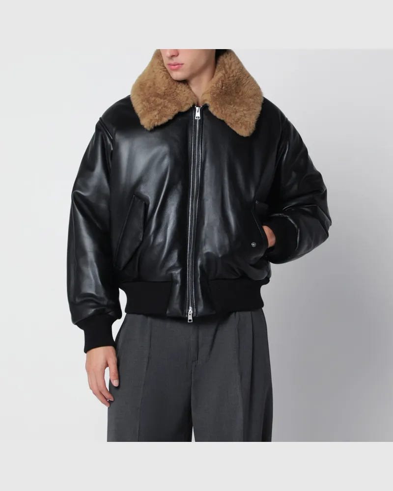 AMI Paris Wattierte schwarze Jacke aus Lammleder Black