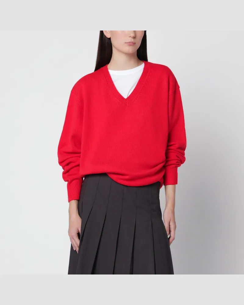 Dunst Roter Kaschmirpullover mit V-Ausschnitt Red