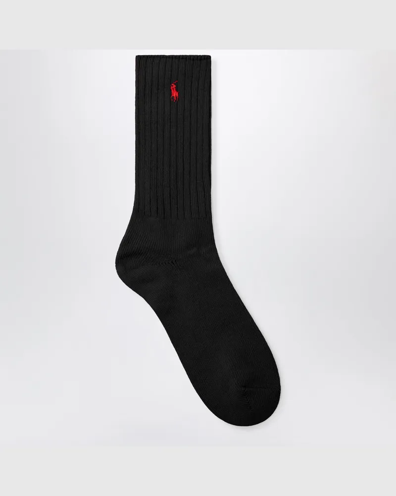 Ralph Lauren Schwarz-rote Logo-Socken aus Baumwollmischgewebe Black