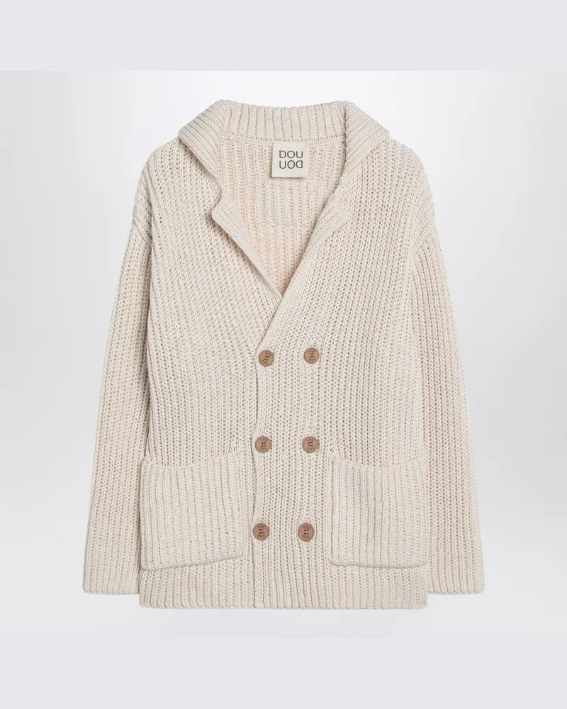 DOUUOD Cardigan Triciclo elfenbein aus Baumwolle Weiß
