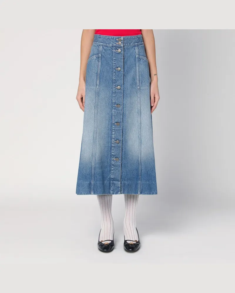 Valentino Garavani Gewaschener Denim-Midirock Blau