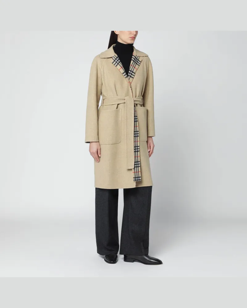 Burberry Sandfarbener, wendbarer Wollmantel 