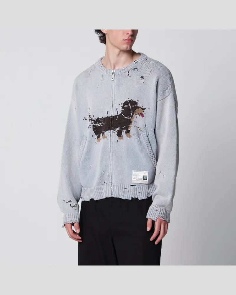 MIHARAYASUHIRO Jacquard-Cardigan mit Dackel aus Baumwollmischung im Used-Look Blue