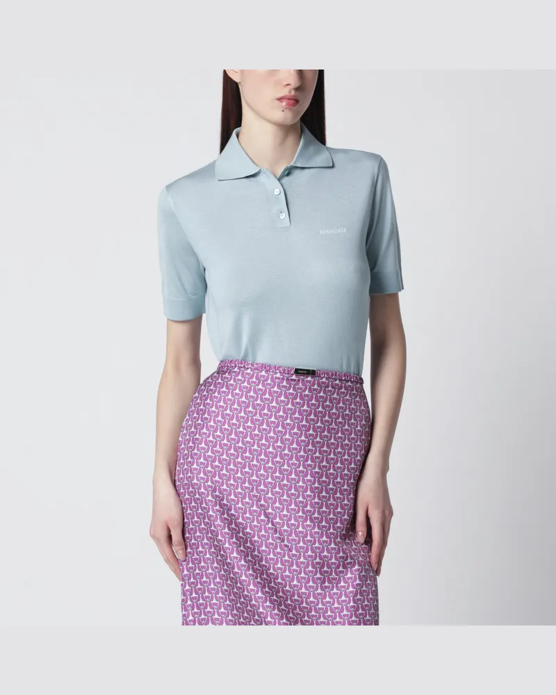 Gucci Hellblaues Polohemd aus Kaschmir und Seide 