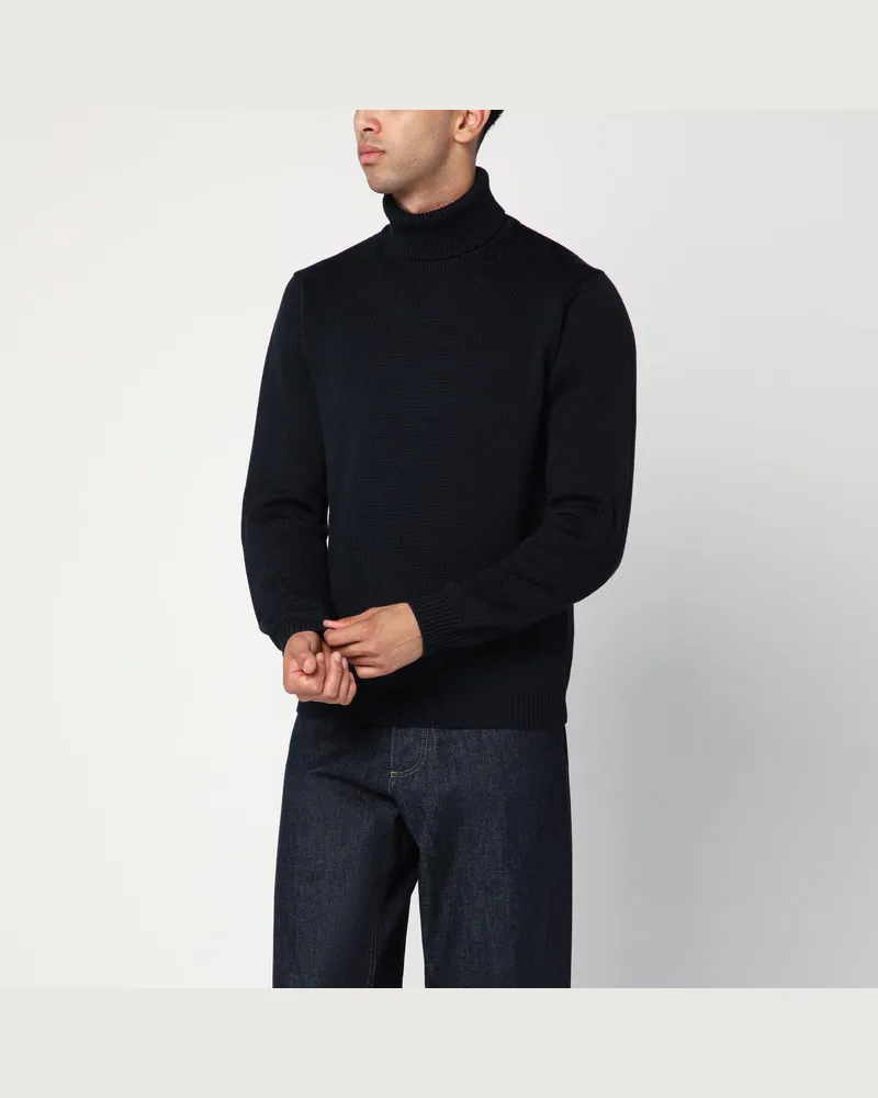 Roberto Collina Marineblauer Rollkragenpullover aus Wolle Blue