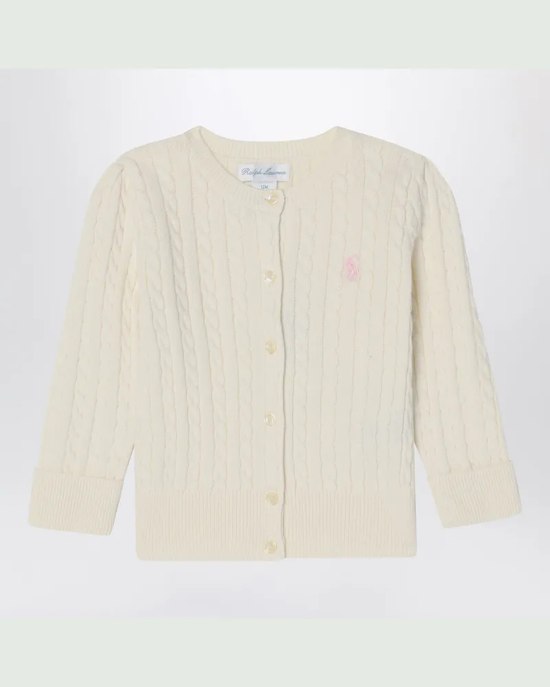Ralph Lauren Weiße Zopfstrickjacke aus Baumwolle White