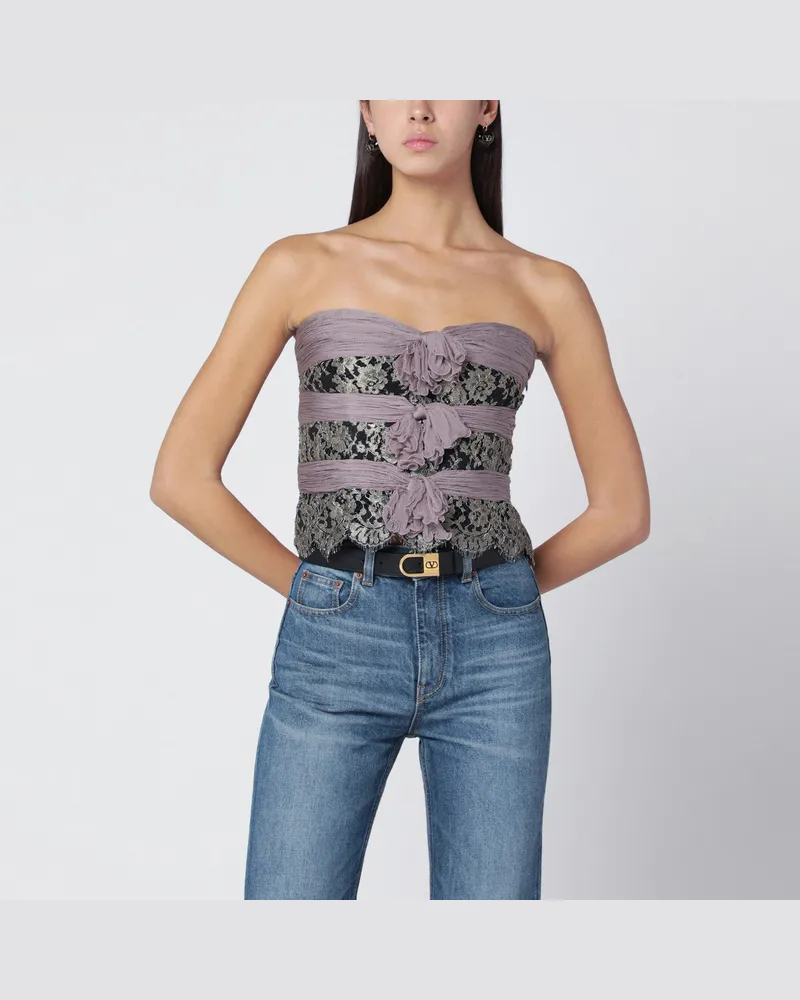 Valentino Garavani Grau/Mauve/Gold Chiffon-Seidentop Grey