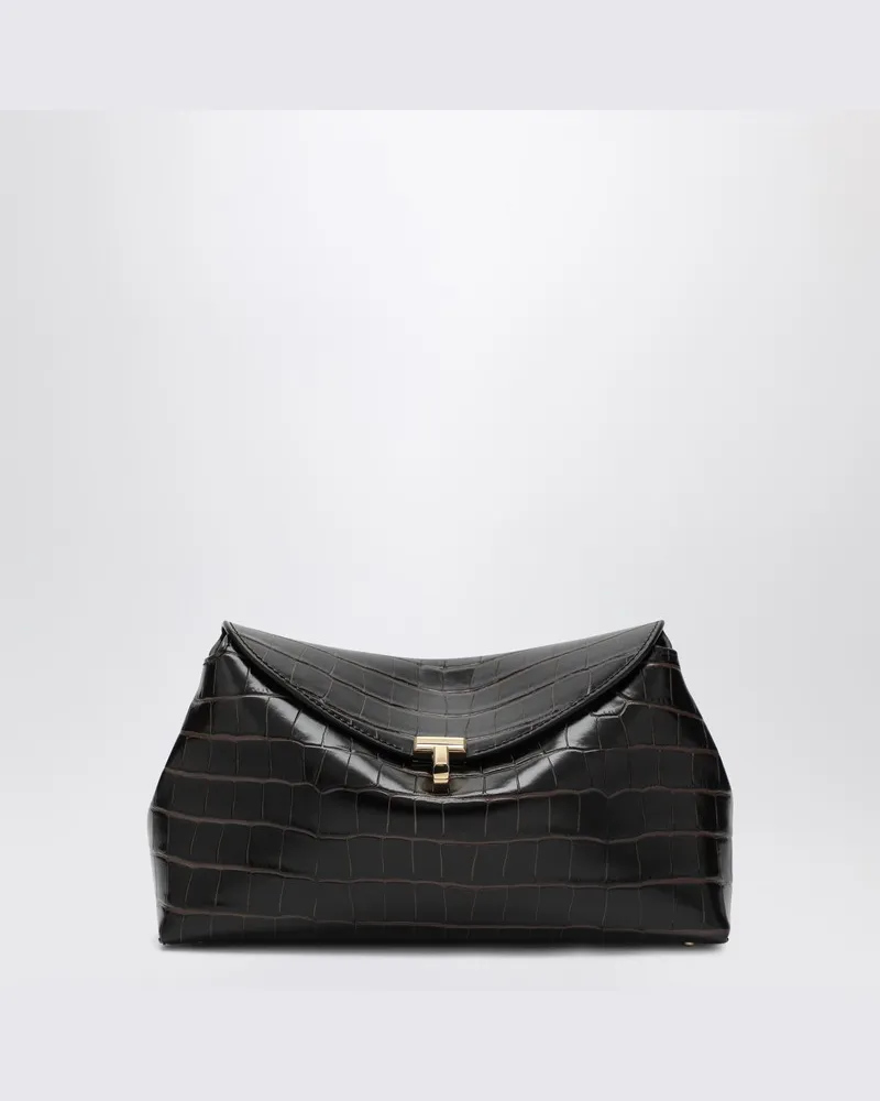 Totême Braune T-lock Clutch aus Krokodilgeprägtem Leder Braun