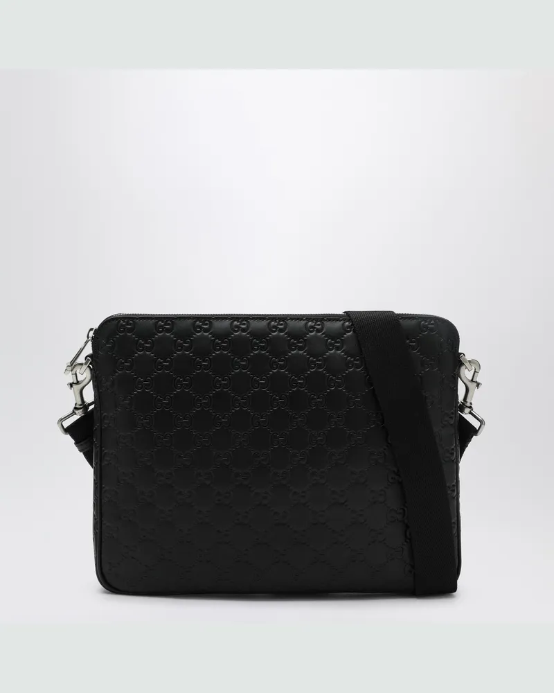 Gucci Mittelgroße schwarze GG Emblem Schultertasche Black