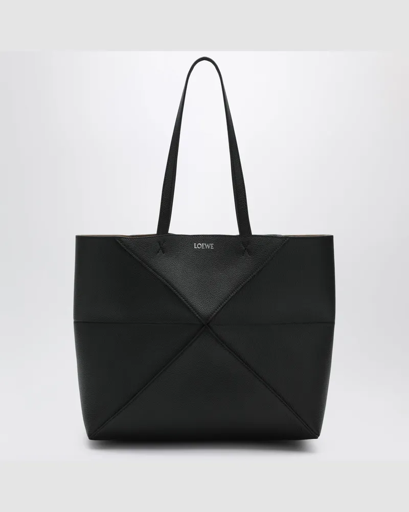 Loewe Puzzle Fold Tote-Tasche, mittelgroß, aus schwarzem Leder Black