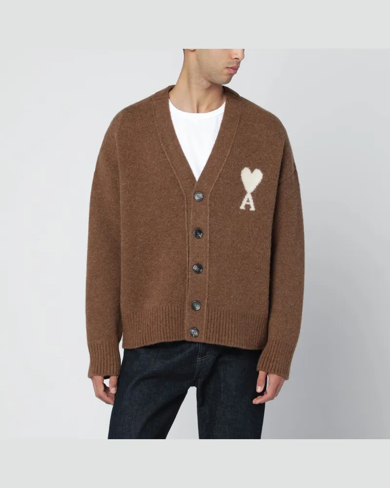 AMI Paris Haselnussfarbener Ami De Coeur Cardigan Braun