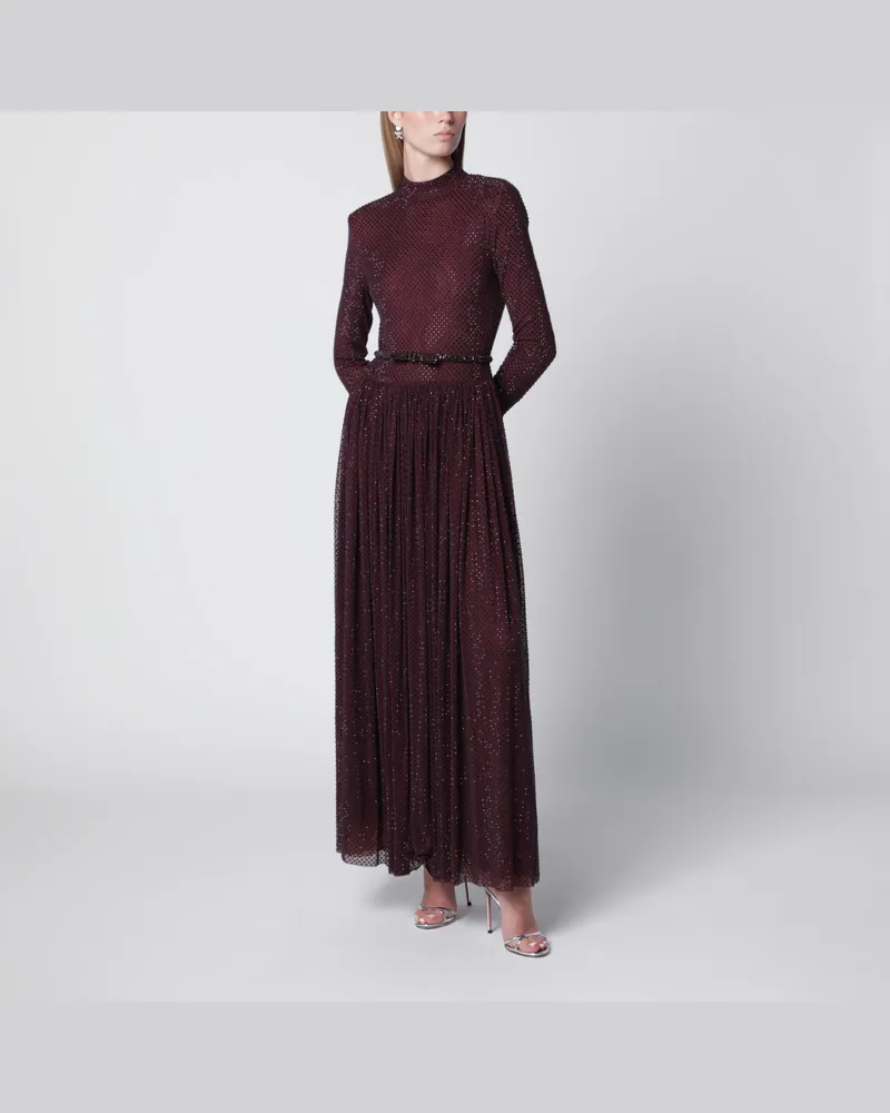 Self-Portrait Langes Kleid in Bordeaux mit Strassbesatz Burgundy