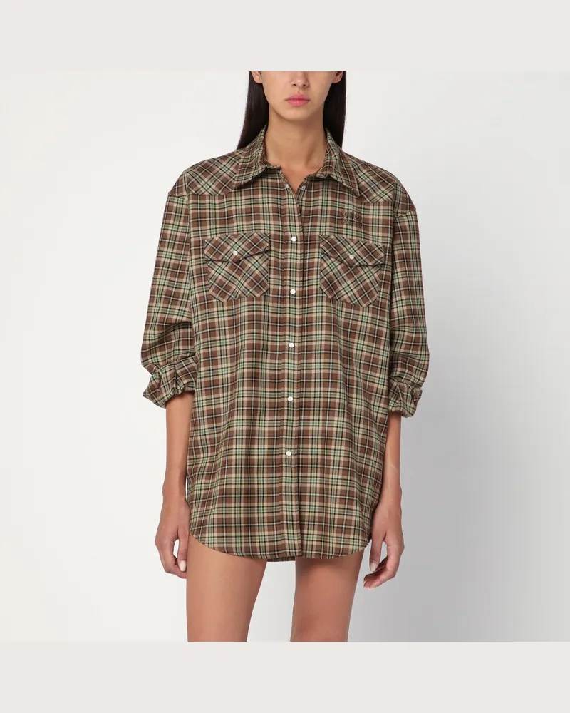 Miu Miu Kamel Check Wollhemd Braun