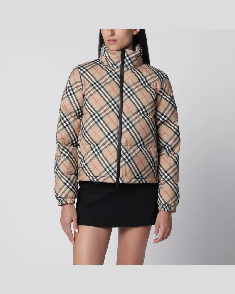 Burberry Ambleside Daunenjacke mit Check-Muster in Sand Beige