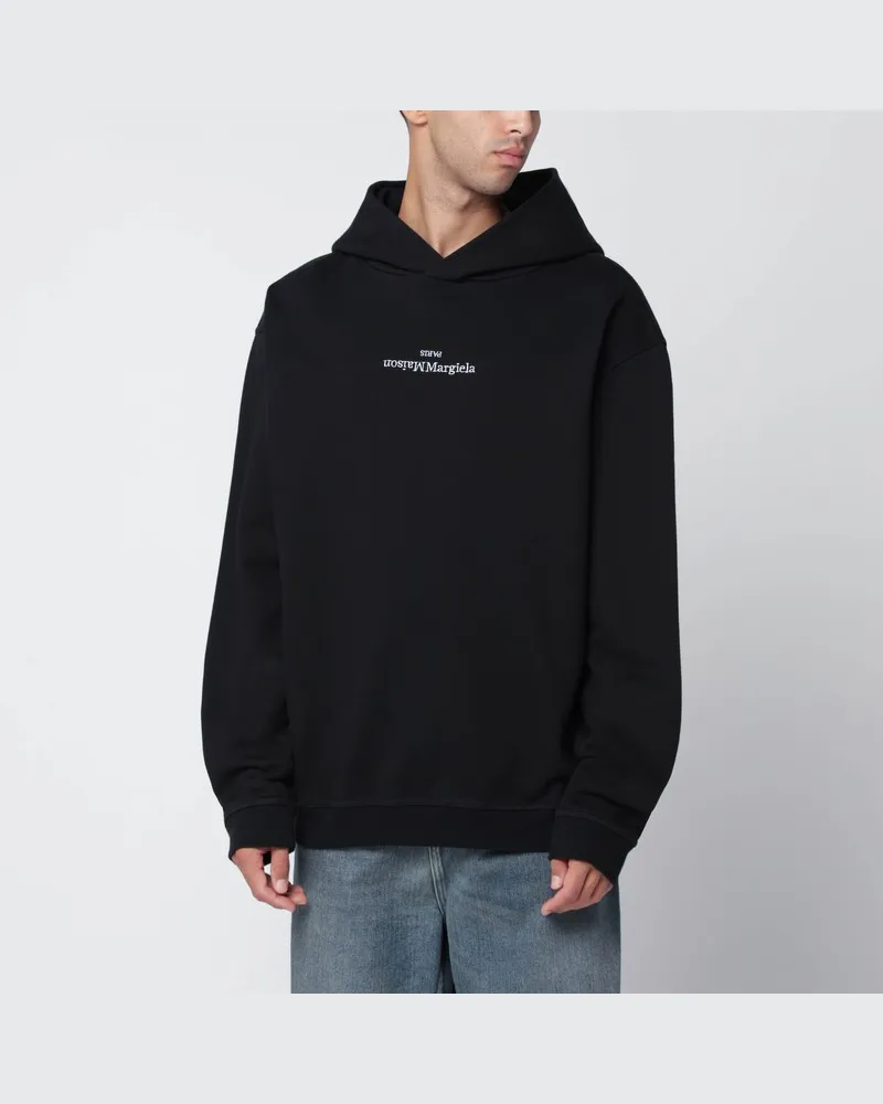Maison Margiela Schwarzes Kapuzen-Sweatshirt mit umgekehrtem Logo Schwarz
