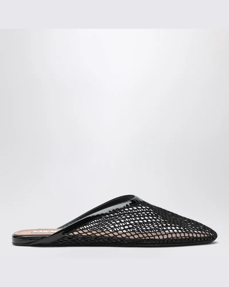 Alaïa Flache Mules schwarz aus Netzstoff Schwarz