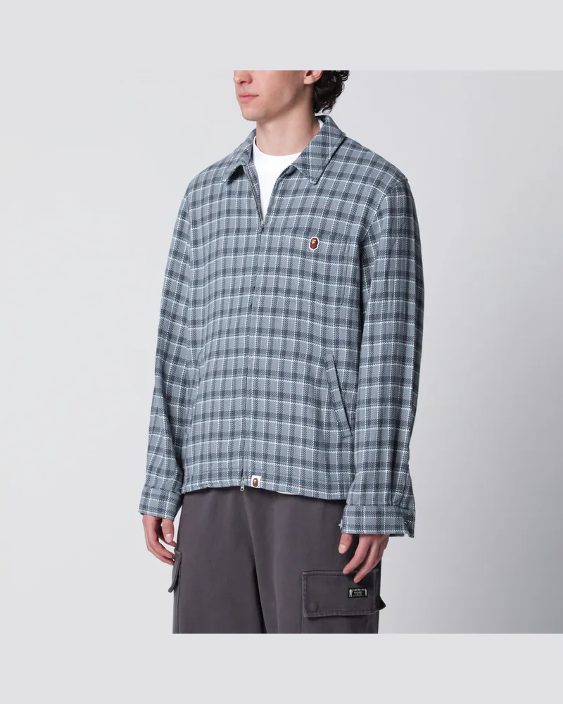 BAPE Baumwollhemd mit Reißverschluss und Karomuster Blue