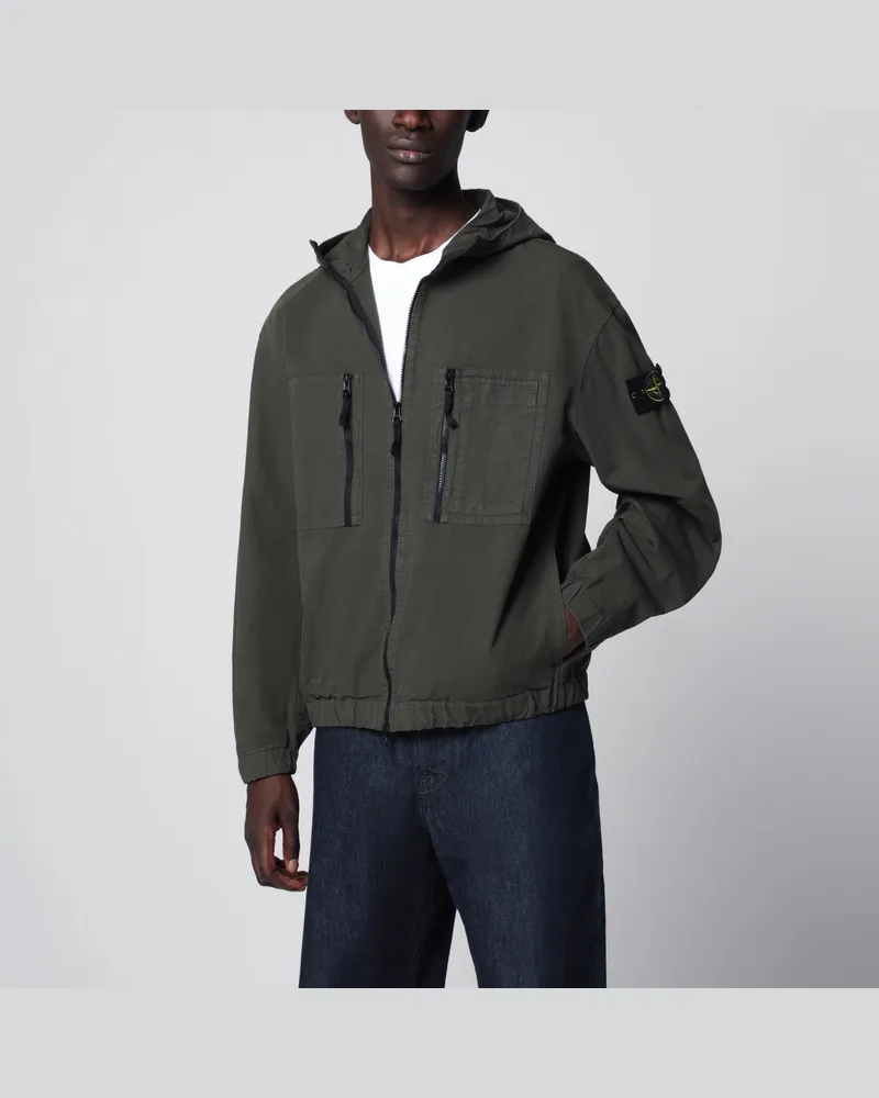 Stone Island Jacke mit Reißverschluss aus anthrazitgrauer Baumwolle Grey