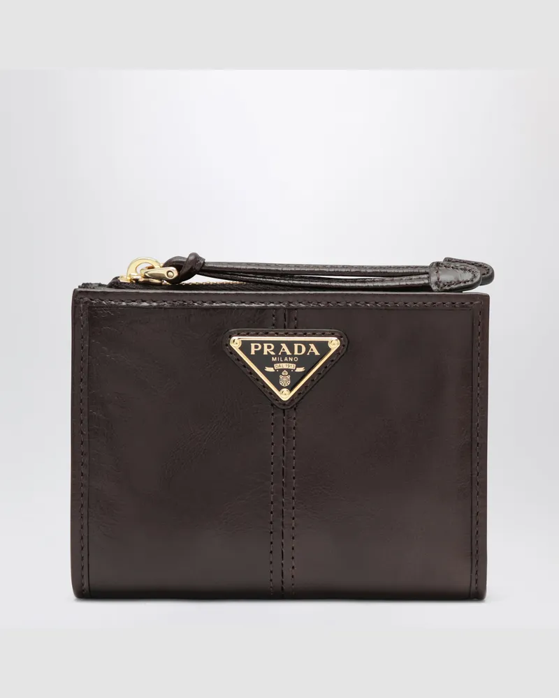 Prada Kleine Geldbörse aus dunkelbraunem Leder Brown