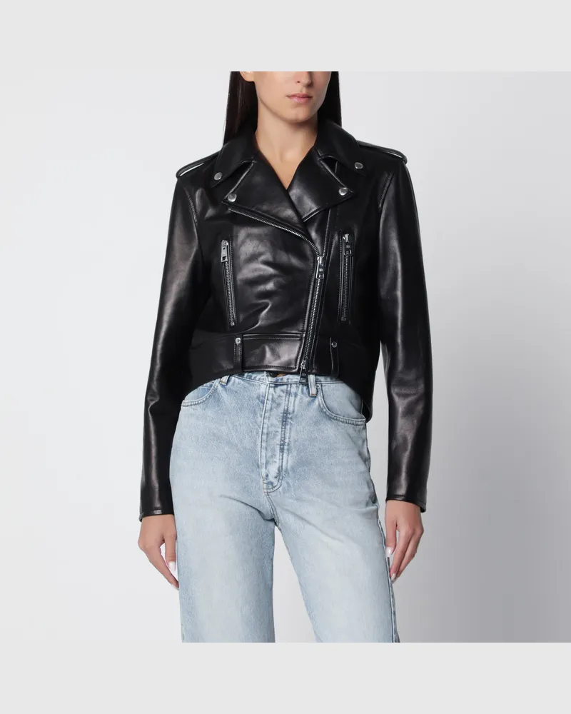 Balenciaga Black leather biker jacket Black