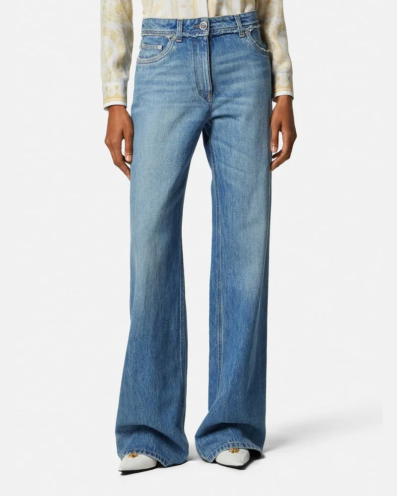 Versace Boyfriend-Jeans in Mittelblau Blue