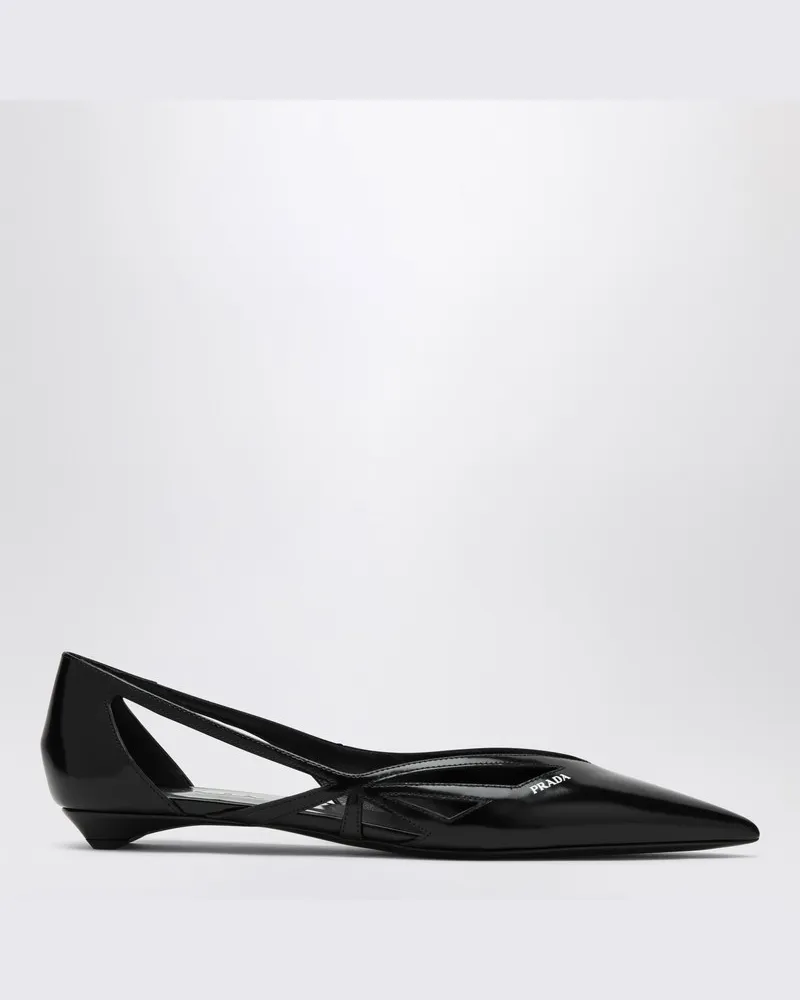 Prada Schwarzer Cut-Out-Ballerina aus gebürstetem Leder Schwarz