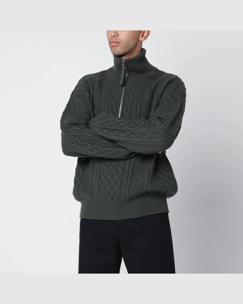 Loewe Khakigrüner Wollpullover mit Reißverschluss Grün