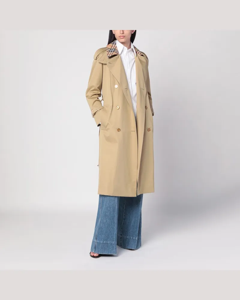 Burberry Castleford-Doppelreiher-Trenchcoat mit Karokragen Beige
