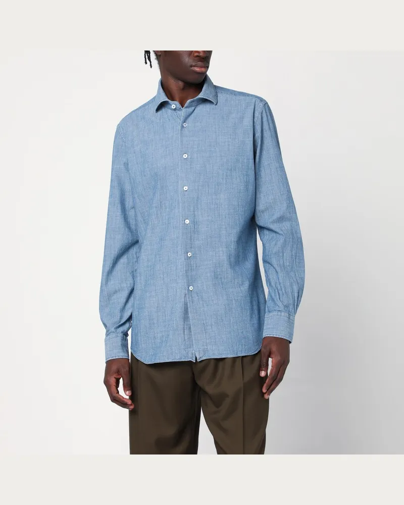 XACUS Tailor Fit Hemd aus hellem Denim Blau