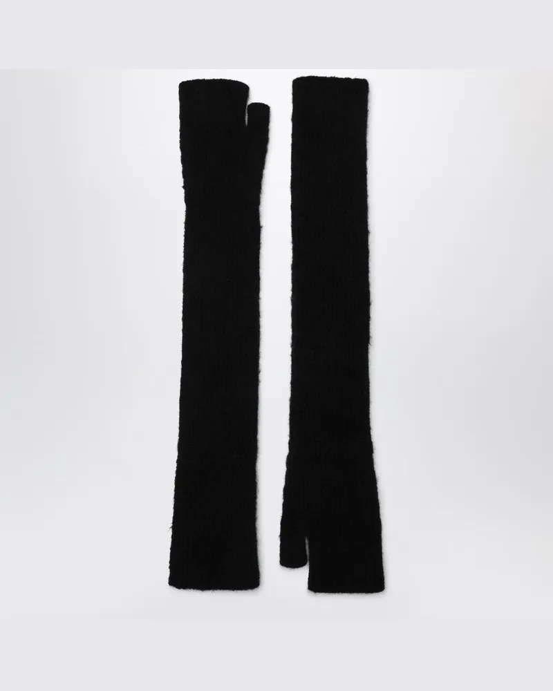 Roberto Collina Lange schwarze Handschuhe aus Kaschmir-Seiden-Mix Schwarz