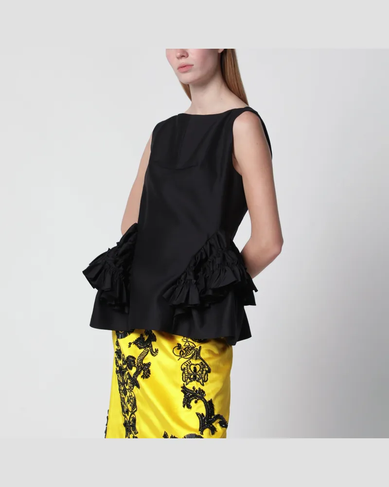 Dries van Noten Schwarzes Top aus Wolle und Seide mit Volants Black