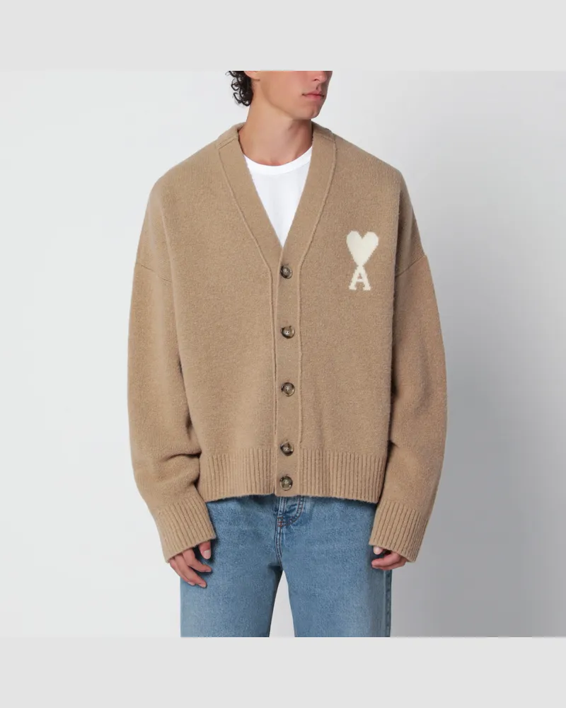 AMI Paris Beiger Ami de Coeur Cardigan aus Alpakamischung Beige